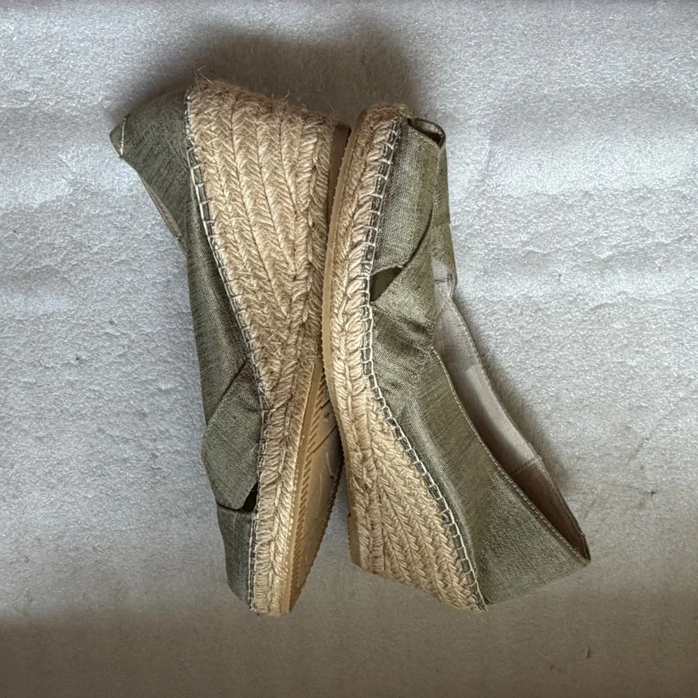 Vidorreta Olive Green Metallic Canvas Espadrille Wedges Made in Spain Women 41